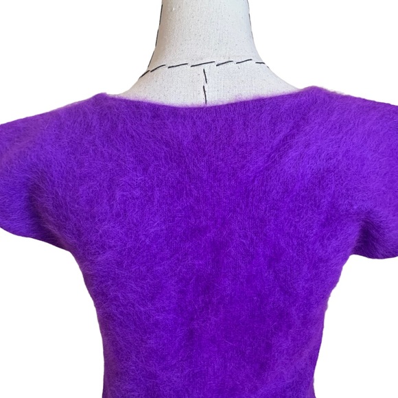 Vintage 80s Rafique Angora Rabbit Hair Short Sleeve Neon Purple Sweater Small - Picture 5 of 8